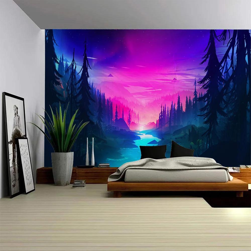 Cartoon Starry Sky Art Tapestry Pink Cloud Moon Wall Hanging Cloth Children's Room Decoration Kawaii Wall Decoration Tapestry