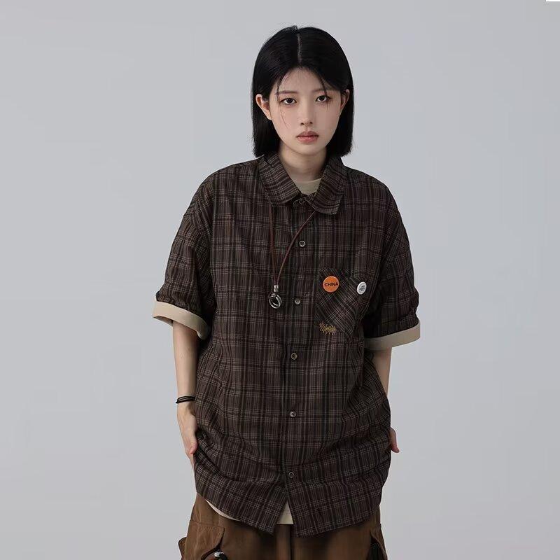 Herren Buchstaben Kurzarmhemd Japanischer Hongkong-Stil Ins Lockeres Hemd Herren- und Damen-Sommertrend Vielseitige Freizeitjacke