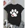 European Size Plus Size - Plus Size - Casual Women'S T-Shirt with Graphic Print - Short Sleeves, Crew Neck, White Featuring Black Paw