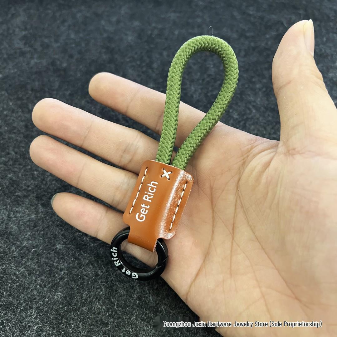 Creative Hand-Woven Genuine Leather Car Keychain Pendant with Metal Accent