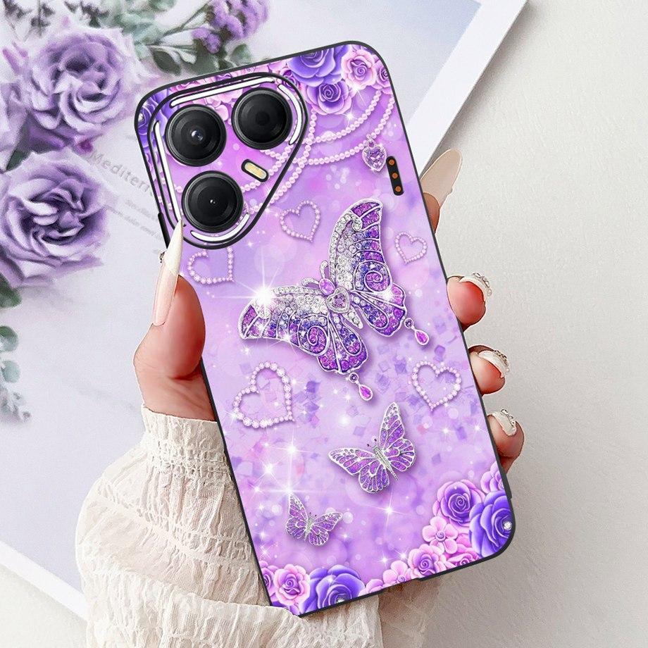 Black Silicone Cover For Tecno Pova 7 4G 5G / Pova 7 Pro Pova7 Ultra Neo Funda Cat Flower Dragon Design Bumper Soft Capa