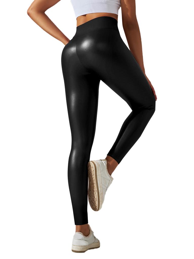 Modische Kunstleder-Leggings Lässig Slim-fit Sexy Enganliegend Schlankmachende PU-Sporthose für Damen