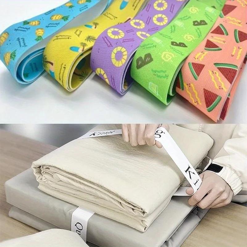 5Pcs Large Colorful Bed Sheet Storage with Blankets, Clothes Storage with Elastic Bands, Beach Chairs, Towels, Straps