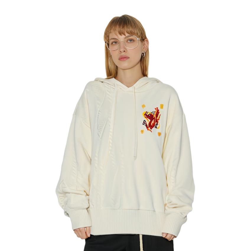 Li Ning Daily Prosperity Series Fleece Lined Spliced Pullover Hoodie Women Hoodies Off-White AWDU332-1