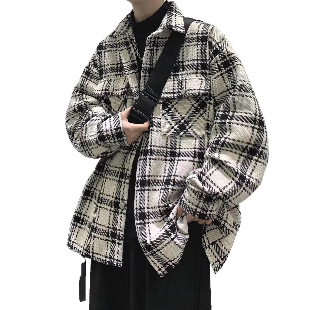 2025 Men's Versatile Plaid Jacket: Hong Kong & Korean Style Trendy Loose Fit for Teens, Spring/Autumn