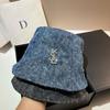 Vsl Paris Rhinestone Denim Bucket Hat Autumn Trendy Smudged Retro Forward Hat