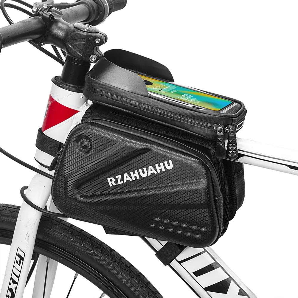 Wasserdichte EVA Hartschalen-Fahrrad-Oberrohrtasche, Fahrrad-Handyhülle mit Touchscreen und reflektierendem Streifen für MTB & Rennräder
