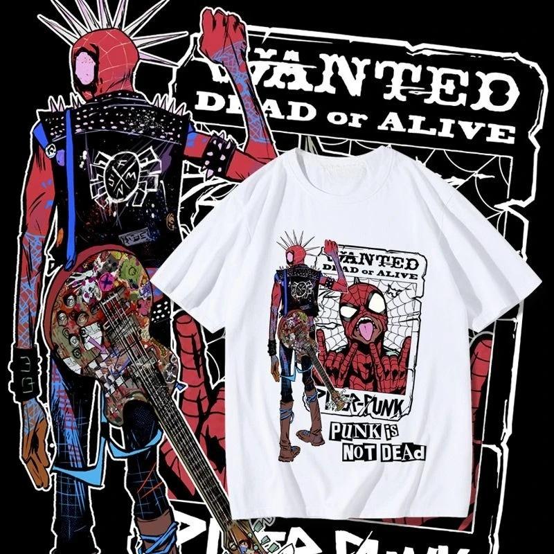 2026 Marvel Punk Spider-Man T-Shirt American Street Hip Hop Ins Trend Brand Printing Men's and Women's Loose Short Sleeves