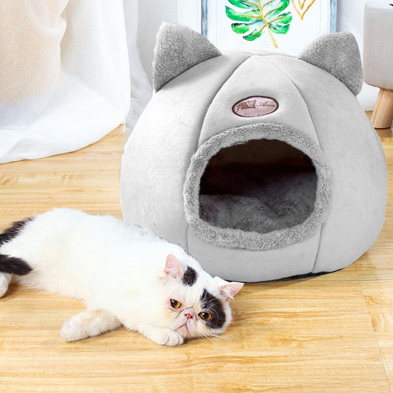 Cat Pet Dog Warm House Cave Beds for Indoor Cats Cozy Wool Igloo Nest Kennel M/L/XL