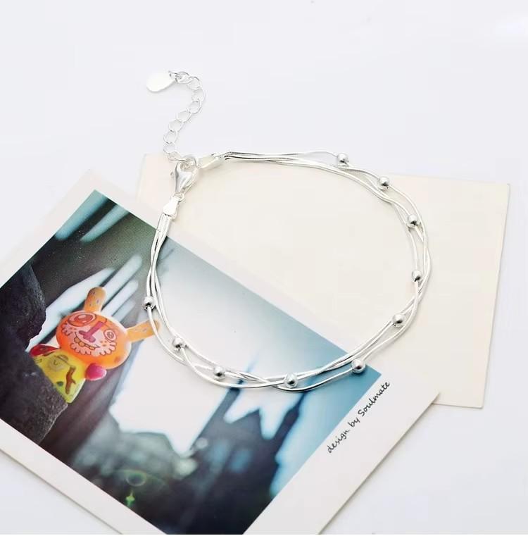 LT-93 S925 Women's Multi-Layer Bead Snake Bone Bracelet New Trendy Japanese South Korean Style Fine Chain Link Jewelry Instagram