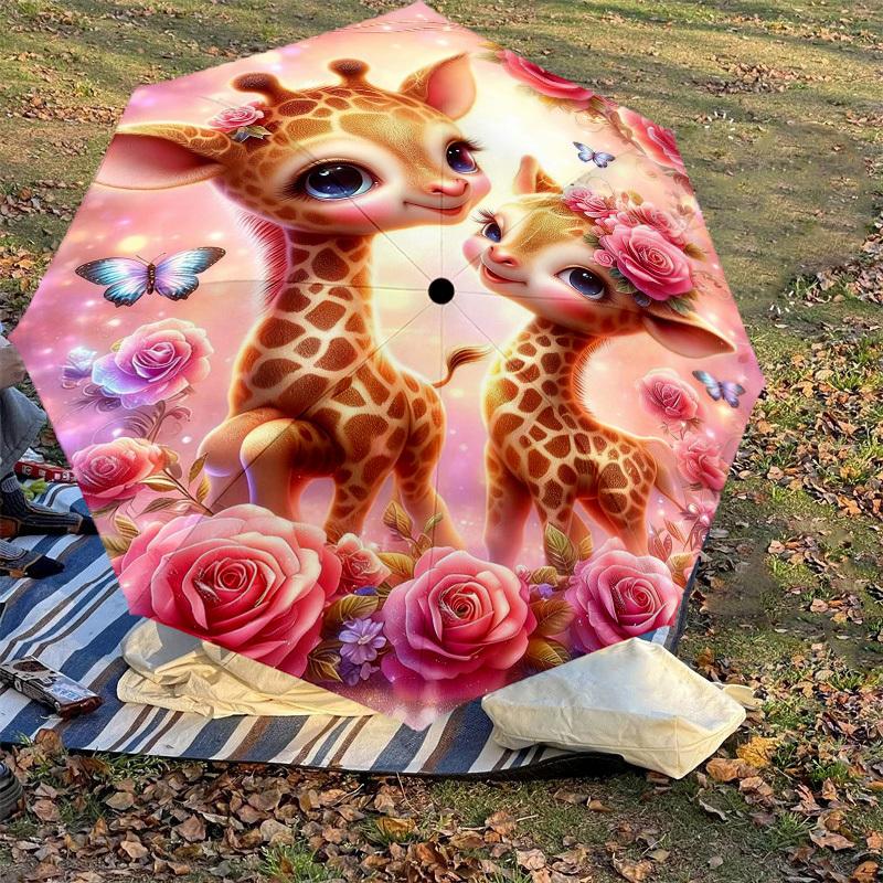 1PC Giraffe Flowers Umbrella-8-Rib Reinforced, Automatic Open, Lightweight & Durable, Fashion Accessory for Outdoor-L0402
