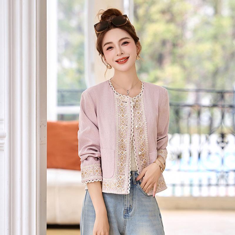 2025 Spring Women's Chinese Style Embroidered Beaded Jacket - Small, Loose, Slimming Fit