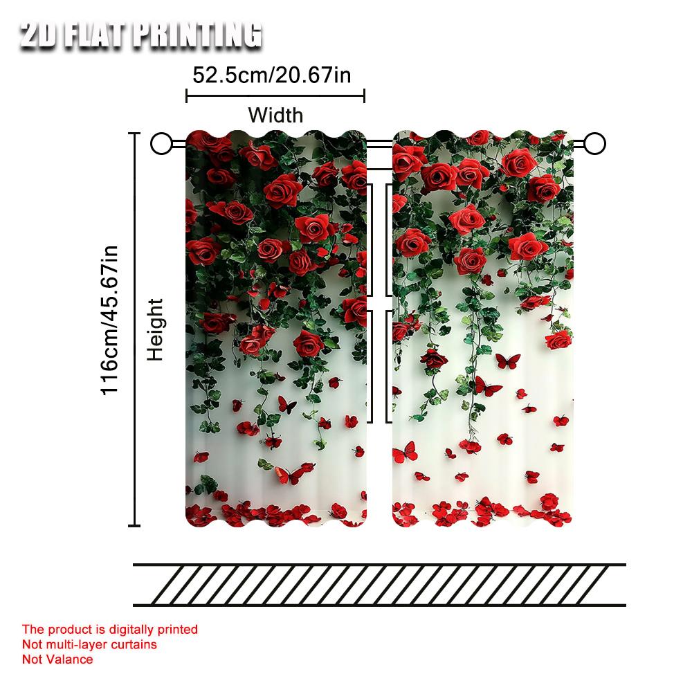 2pc,   Curtains Red Rose Durable 100% Polyester Fabric,Without Electricity Party Decorations Suitable for Daily Home Decoration