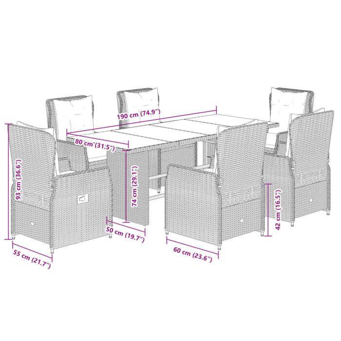 VidaXL Ensemble à manger de jardin coussins 7pcs Noir Résine tressée 3262779