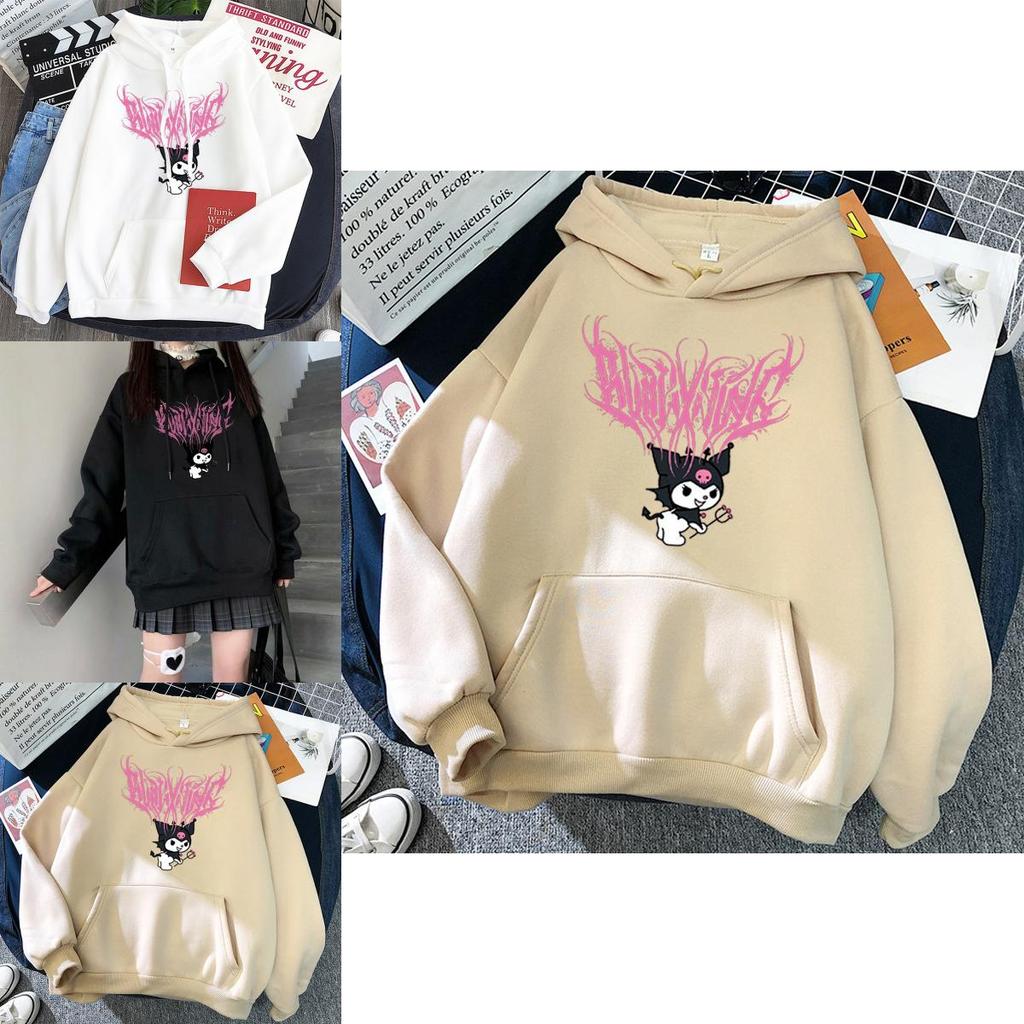 Felpa Kawaii Elegante di Kuromi con Design Grunge Gotico e Stampa Cartoons