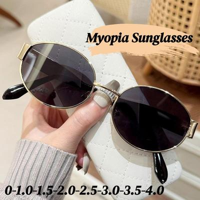 Óculos de Sol de Luxo para Miopia para Mulheres Homens Vintage Armação Oval de Metal Óculos para Visão de Perto Óculos de Sol de Metal Oval Protetor Solar