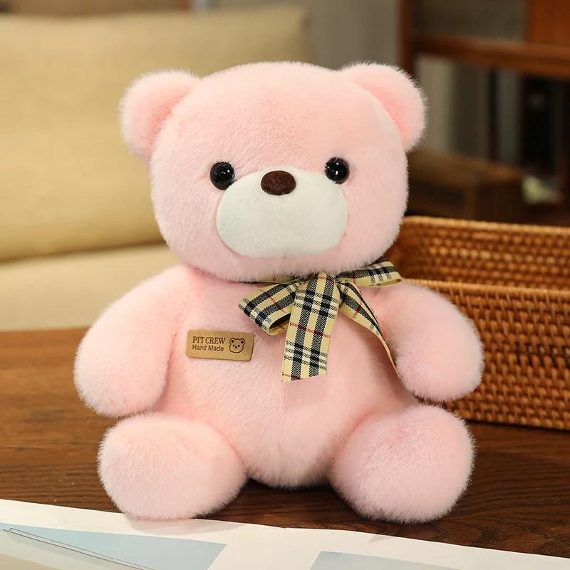 25cm Kawaii Colorful Bow Tie Bear Doll Plush Toy Stuffed Bear with Rose Animal Doll Birthday Gift Pillow for Girls Children
