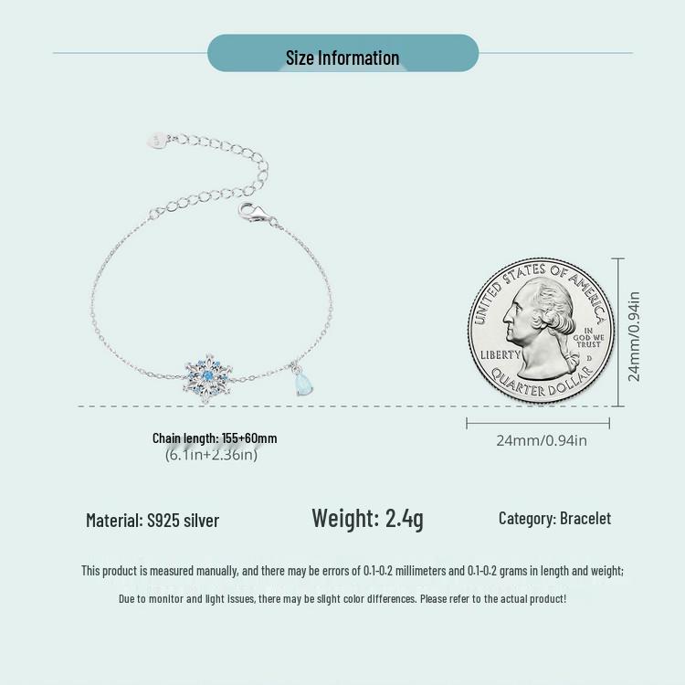 Everlove Sterling Silver Zircon Snowflake Bracelet - Adjustable Women's Christmas Jewelry