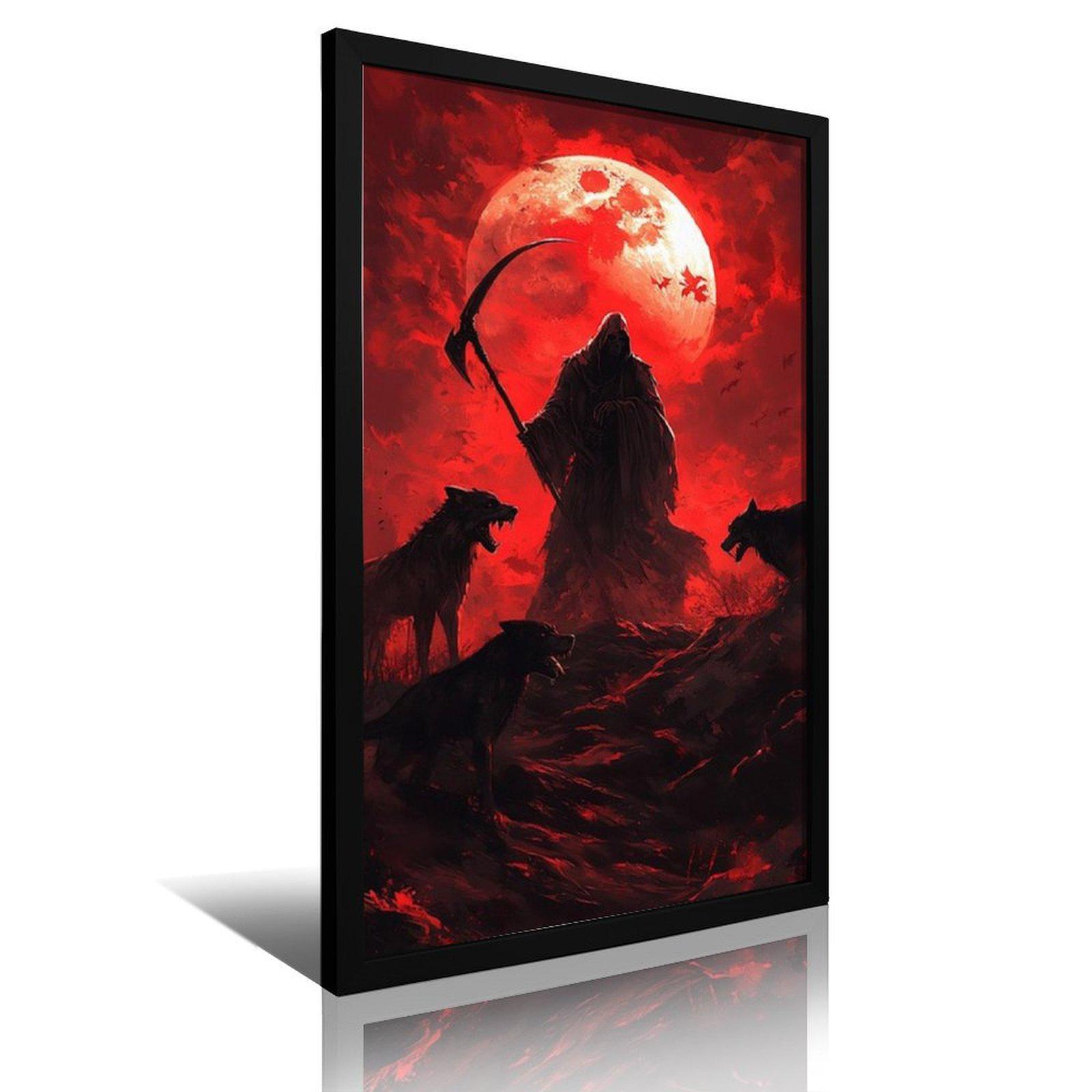 

Dark Style Blood Moon Soul-Snatching Canvas Painting for Bedroom or e-Sports Room Decor 8x12in(20x30cm)
