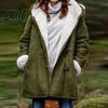 Lady Thick Coat Women Fall Winter Hooded Soft Plush Long Sleeve Mid Autumn Jacket Length Windproof Cold Resistant Buttons Loose Pockets