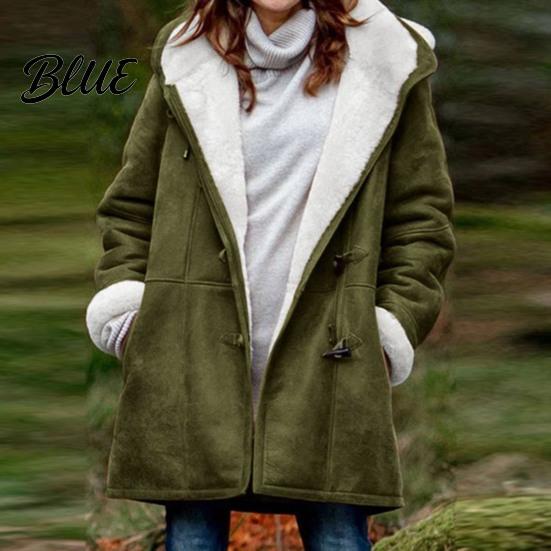 Lady Thick Coat Women Fall Winter Hooded Soft Plush Long Sleeve Mid Autumn Jacket Length Windproof Cold Resistant Buttons Loose Pockets