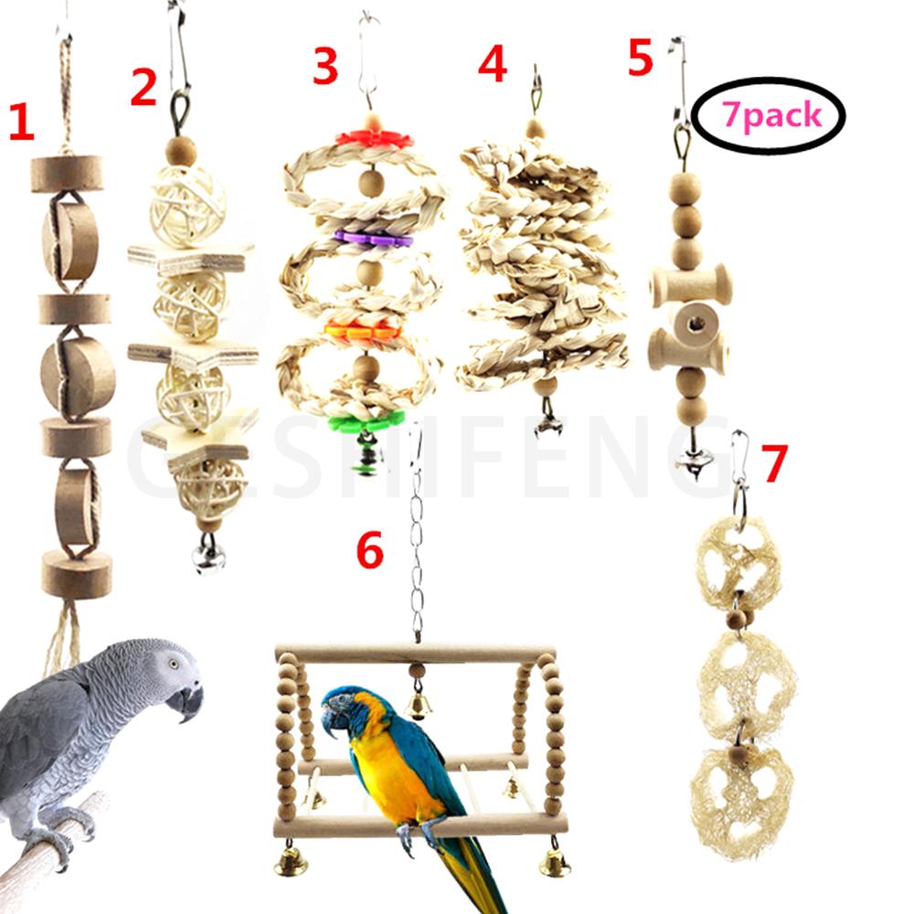 Various Bird Toy Set Parrot Hanging Bell Cage Toy Bird Swing Chewing Toys