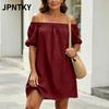 JPNTKY Vestidos Casuales de Manga Corta con Estampado de Color Sólido para Mujer, Moda Verano Primavera