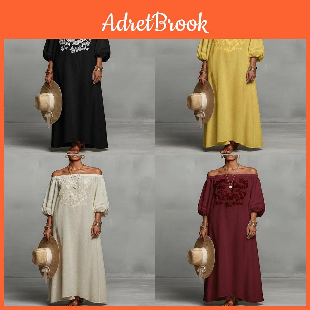 Elegant Floral Off Shoulder Maxi Dress With Embroidery For Casual Spring Occasion