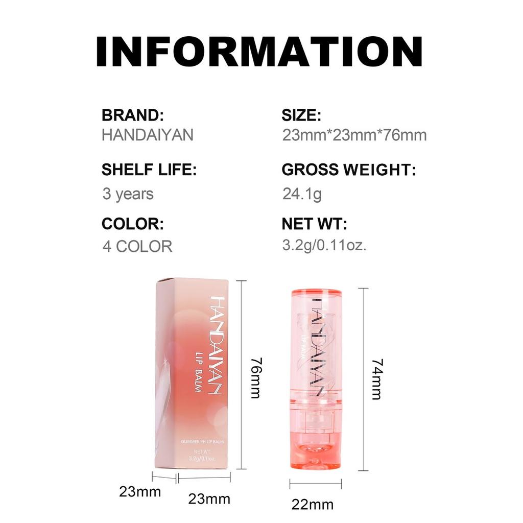 HANDAIYAN 4 Color Warm Lipstick Flash Anti-Cracking Long-lasting Moisturizing Lip Oil Hydrating Jelly Lip Balm