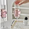 Pink Bow Glass Mug Decor Glass Cup Goblet Bow Handle Glasses Wine Cocktail Glass Dessert Ice Cream Bowl Drinking Glass