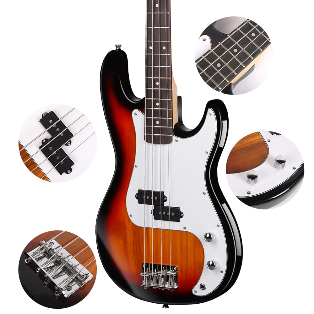 Elektrická baskytara Bullfighter s příslušenstvím 4strunná baskytara Elektrická baskytara Začátečník Úvodní představení Rockový nástroj Baskytara, (FD-Západ slunce)