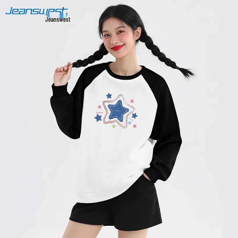 JEANSWEST Women's American Retro Colorblock Raglan Sweatshirt