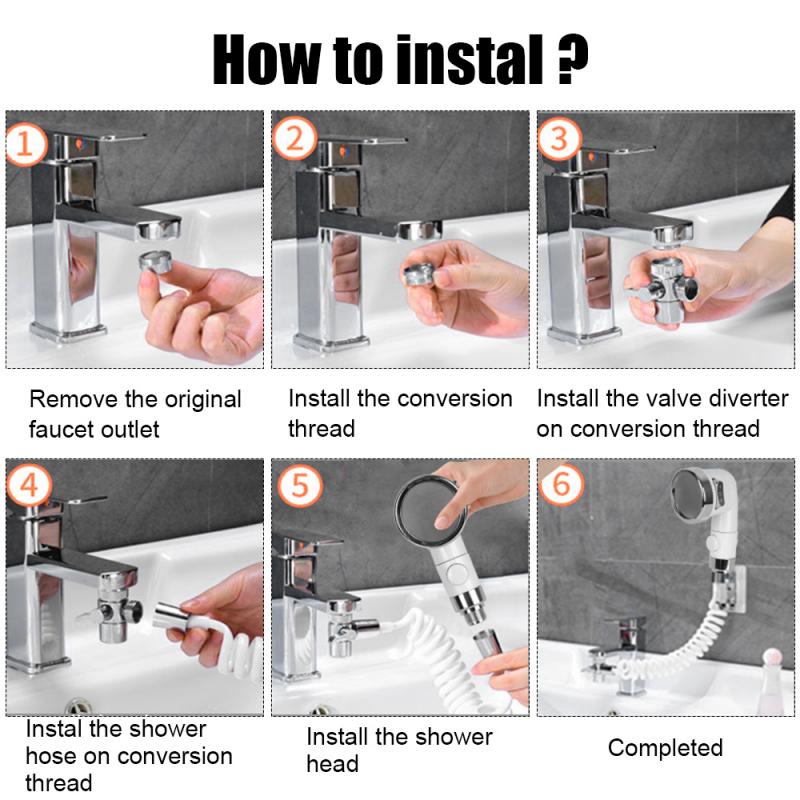 3 Mode Water Saving Shower Head, Handheld Showerhead with Faucet Adapter Set and Diverter Valve for Bathroom Kitchen