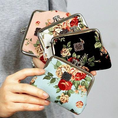 Neue Frauen Mini Clutch Blume Brieftasche Haspe Leinwand Geldbörse Niedliche Münzhalter Tasche