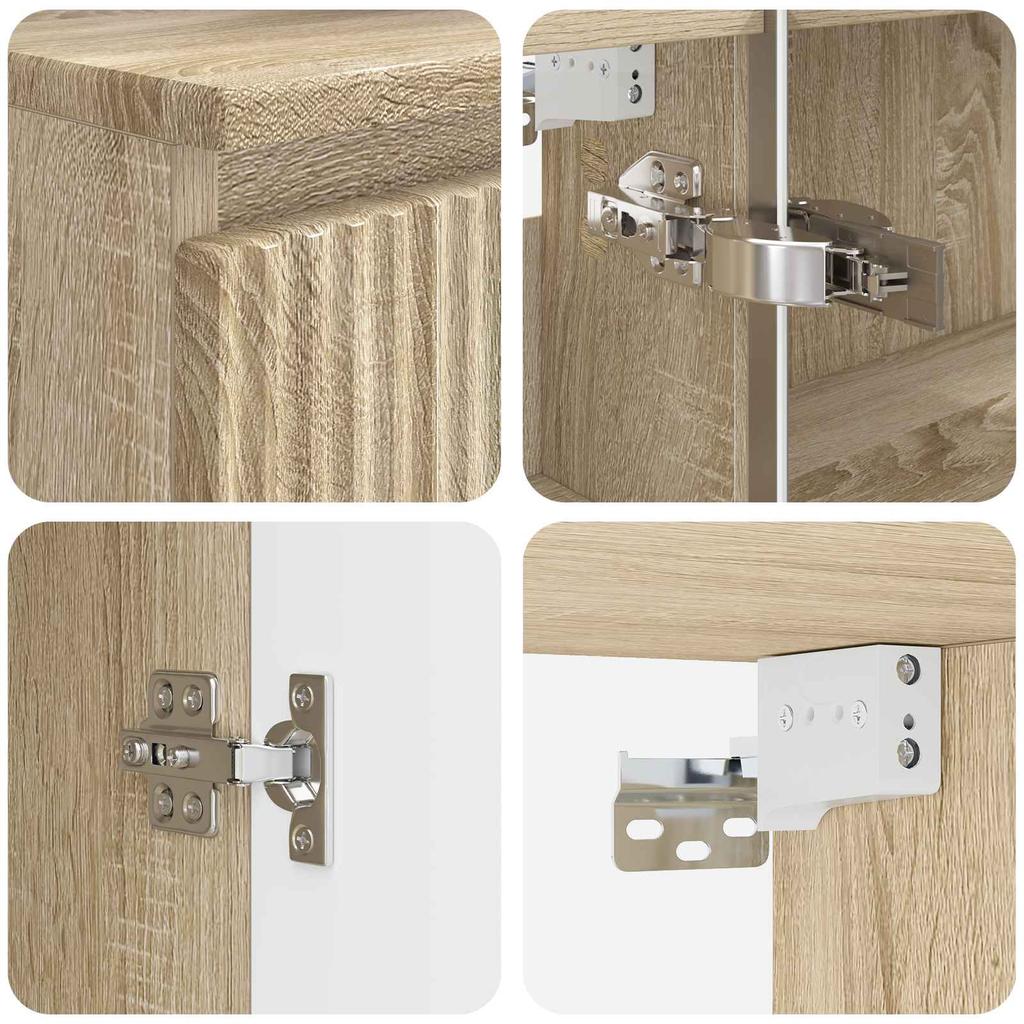 Bathroom Furniture Set 4 Pcs Sonoma Oak Engineered Wood and Glass