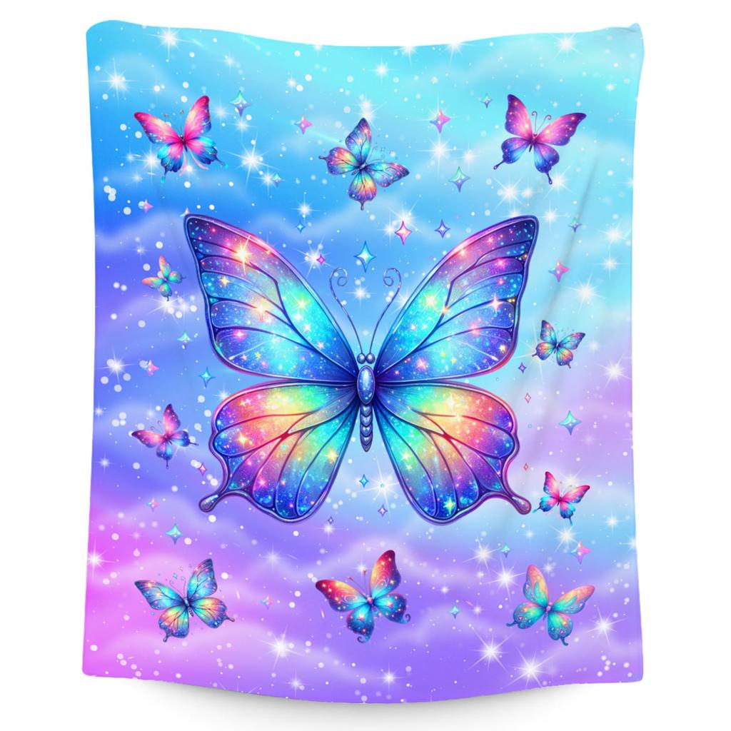 Super Soft Funny Butterfly Throw Blanket Cozy Fleece Fuzzy Plush Flannel Blanket for Travel Camping Living Room Sofa Decor Gift