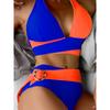 Kontrastfarbiger 2-teiliger Bikini, Neckholder V-Ausschnitt Lagen-Badeanzüge mit hohem Beinausschnitt, Damen Bademode & Kleidung