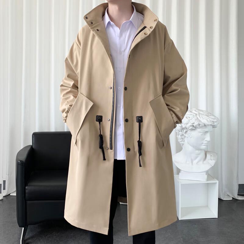 ROMON Men's Stand Collar Mid-Length Trench Coat
