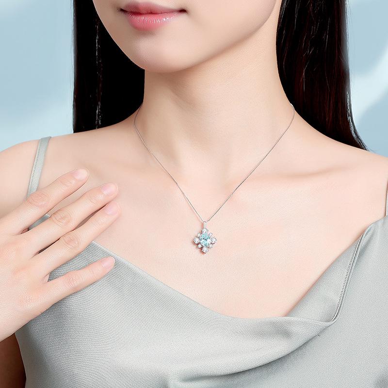 Tichiya Natural Topaz Snowflake Necklace for Women, S925 Sterling Silver, High-End Fashion Accessory