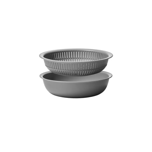 Like-it Colander & Bowl, Microwave-Safe, Gray, Shallow, Made in Japan, Can Drain Water, Heat-Resistant, Plastic, Can Also Be Used to Rinse Rice