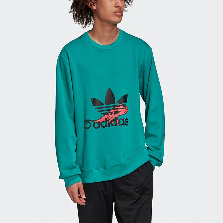 Adidas Originals Trefoil Hoodie Sweatshirt With Sporty Crew Neck And Casual Print Men Tops Glory-Green FM3702