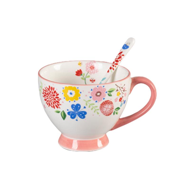 480ml Ceramic Large Oatmeal Mug with Spoon for Breakfast Beverage yoghurt Best Birthday Christmas Gifts for Women Girls Mother's