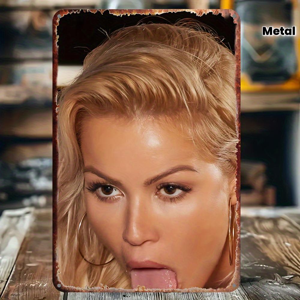 Vintage Metal Wall Art: 7.9x11.9in Blonde Lady Plaque, Rustic European Decor for Home & Bar, Gift