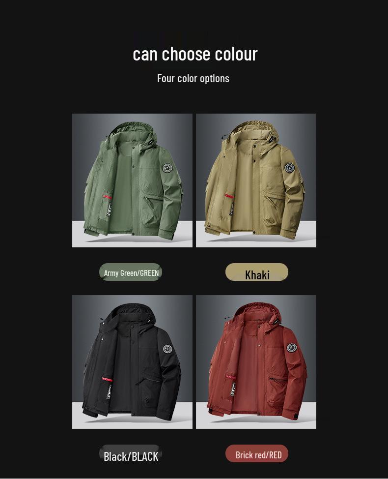 Winddichte Kapuzenjacke mit Fleecefutter, Arbeitsmantel mit mehreren Taschen, Lässiger lockerer Schnitt für Frühling und Herbst, Ideal zum Angeln und Fotografieren.