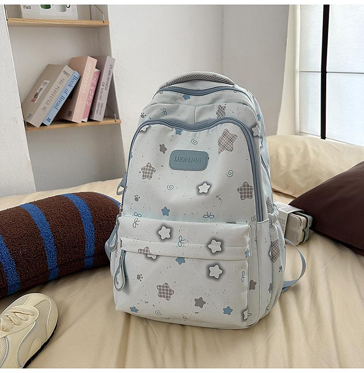 Schoolbag Large Capacity Printed Star School Bag Junior High School Female Grade 3 to 6 Double Backpack Breathable Wide Shoulder Strap Backpack Female