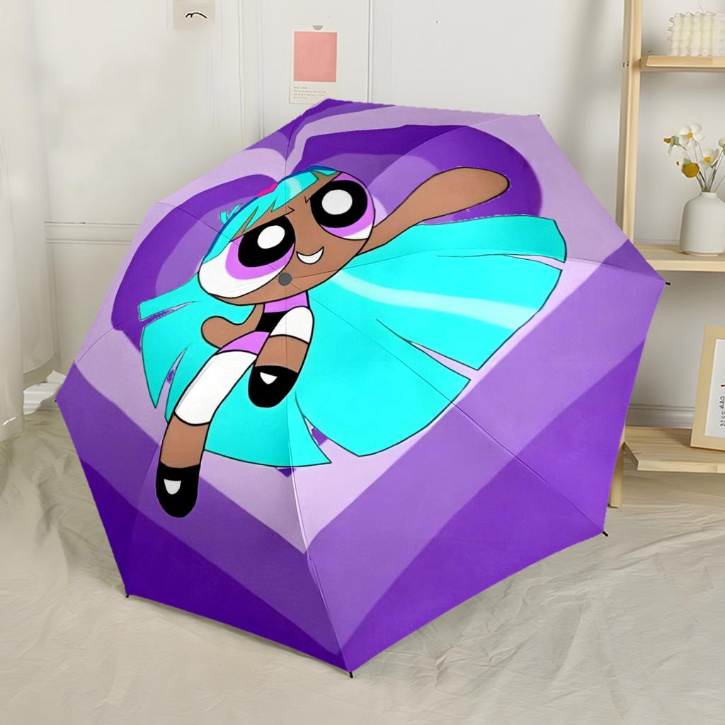 Powerpuff Girls Adventure Outdoor Automatic Umbrella Compact 8-Rib Lightweight Foldable Design for Outdoor Daily Use Stylish Accessory