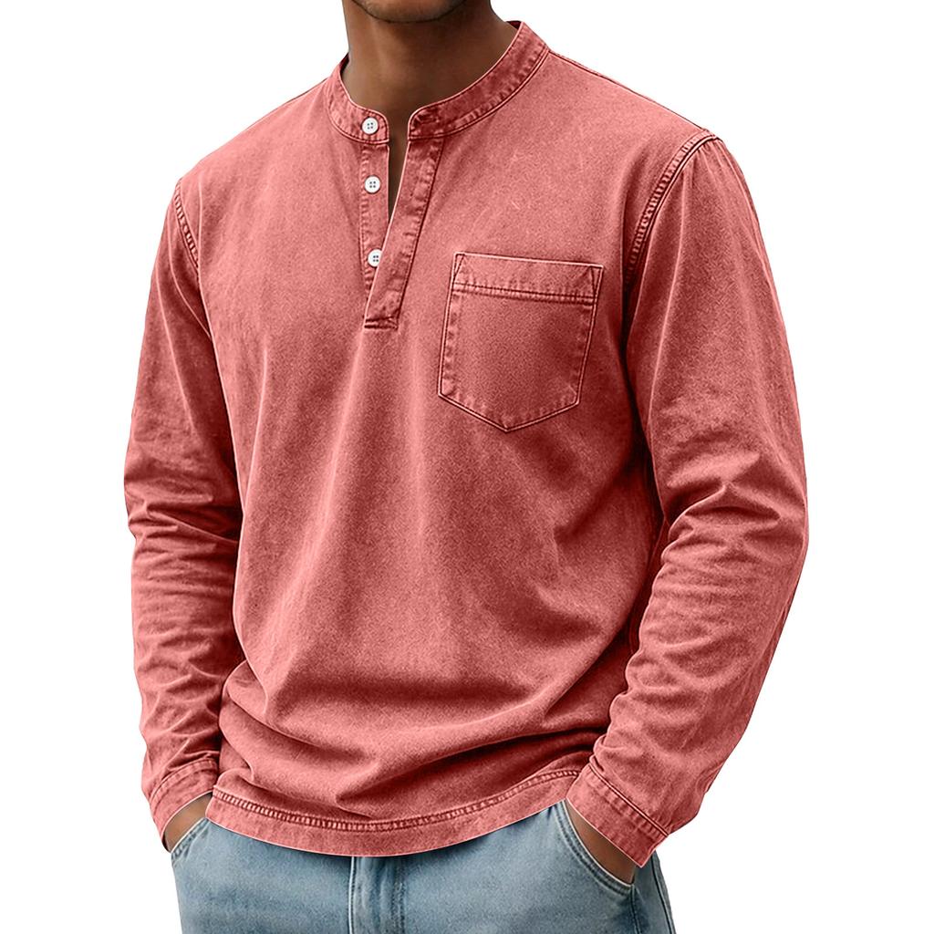 Men's Summer Long Sleeve Shirt Color Buttoned Pocket Casual Top for Everyday Wear