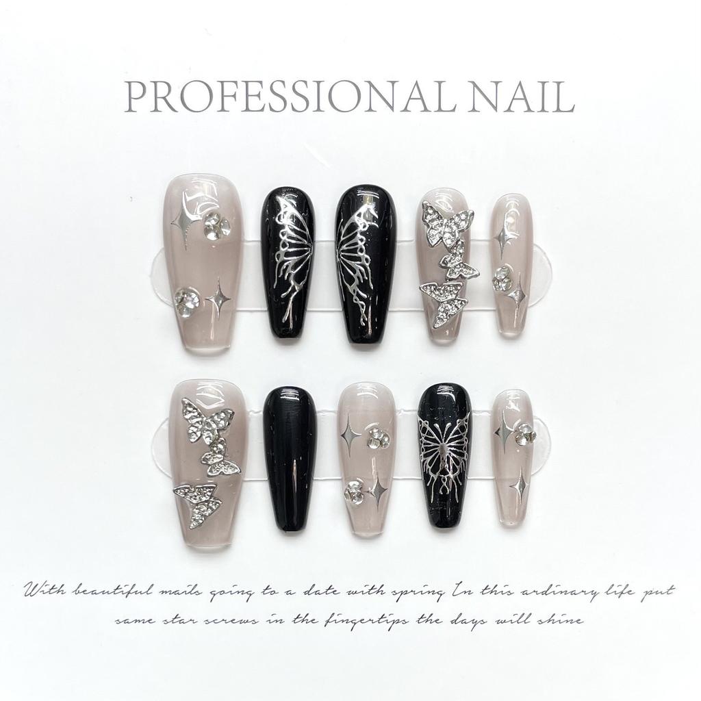 10pcs/set Purely Handmade Wearable Nails Removable Nail Art French Simple False Nails Finished Long and Short Nails