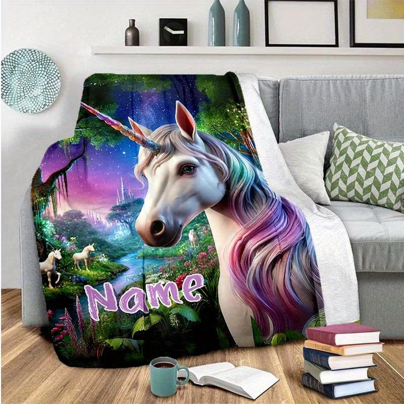 Unicorn Forest Customize Your Name Blanket Warm Comfortable And Soft Blankets Are Suitable For Home Lunch Break Blanket Office Sofa Sofa Gift To
