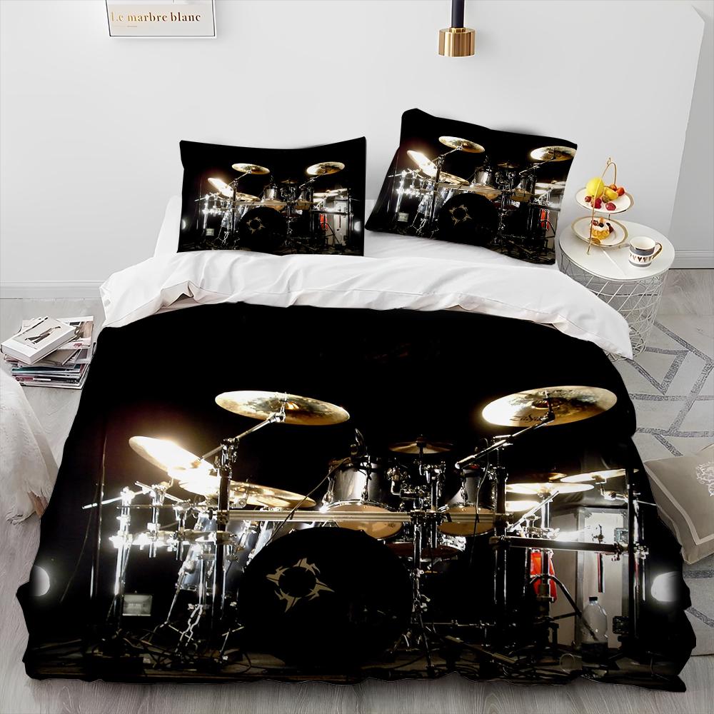 3D Drum Kit Music Instruments Comforter Bedding Set,Duvet Cover Bed Set Quilt Cover Pillowcase,King Queen Size Bedding Set Gift